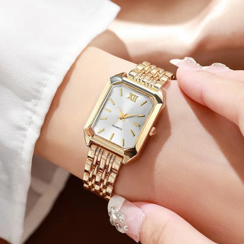 Coffret Cadeau Élégant - Montre Femme Rectangulaire Strass et Bijoux Assortis (5 Pièces)